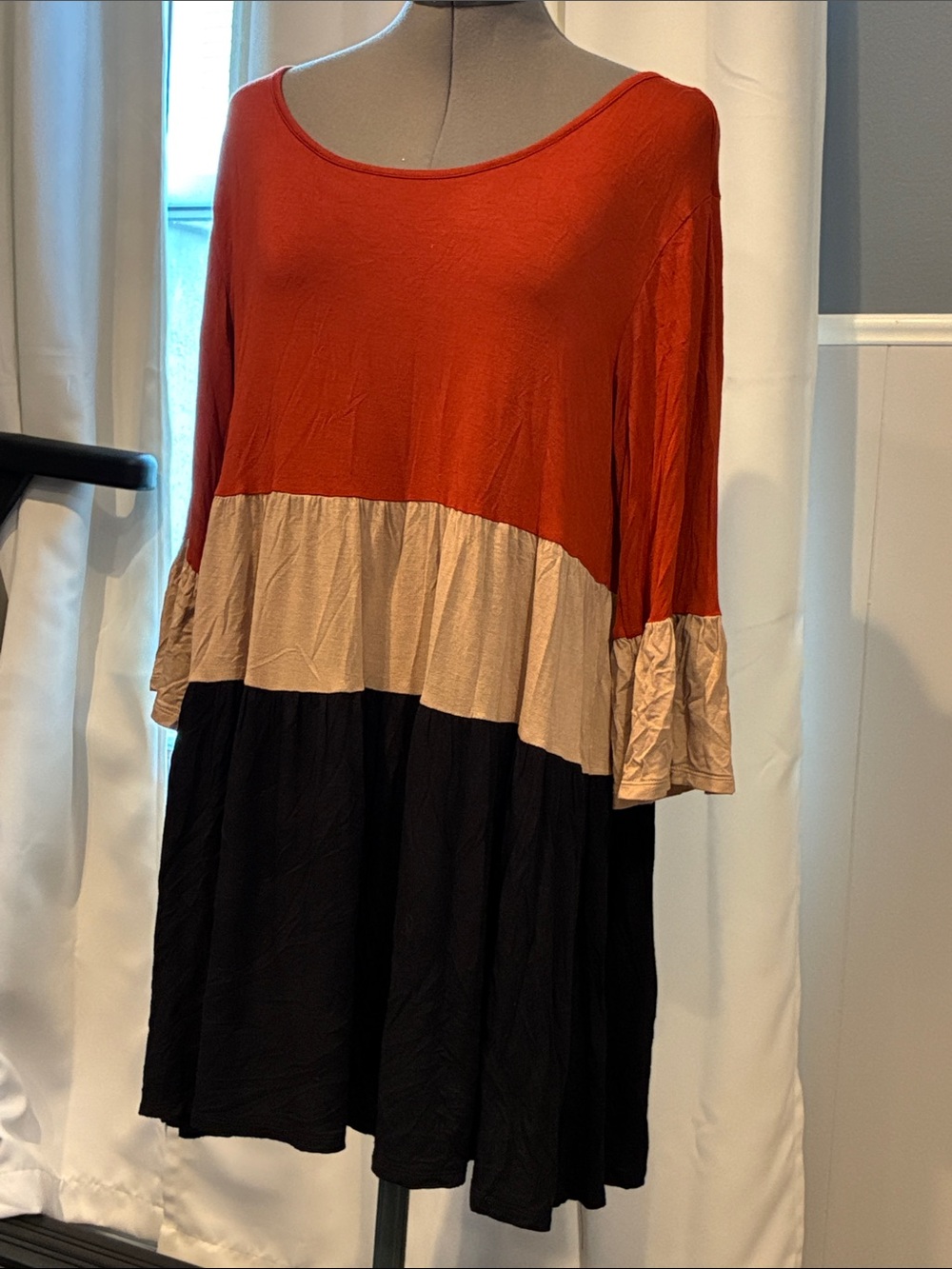indigo soul Colorblock Tunic Dress in Rust, Beige & Black